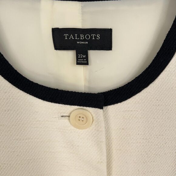 Talbots Coat Women 22W Ivory Textured Black Trim Collarless Capsule Quiet Luxury - Picture 5 of 13